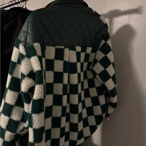 Umgee Green and White Teddy Jacket Cozy Plush Design